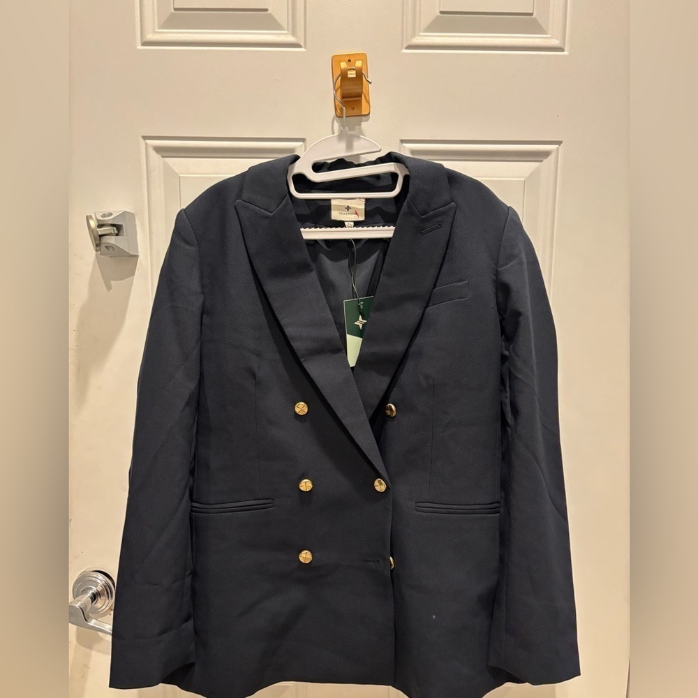 Tuckernuck Diana Navy Blazer Large – Double Breasted Gold Button Notched XL - Picture 5 of 9